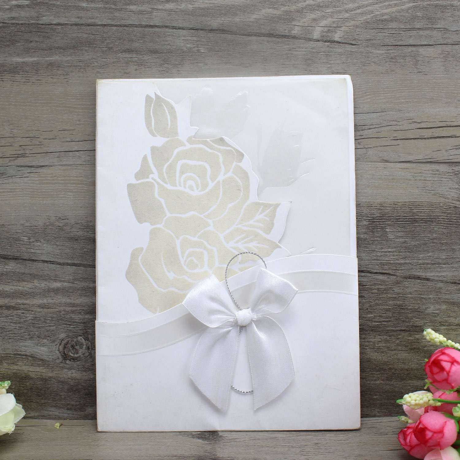 Rose Invitation Card White Wedding Invitation Customized Elegant Invitation Card 